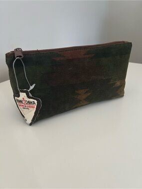 Vtg Minnetonka Embossed Leather Pouch NWT Southwestern Aztec Case 9282 YKK Zip